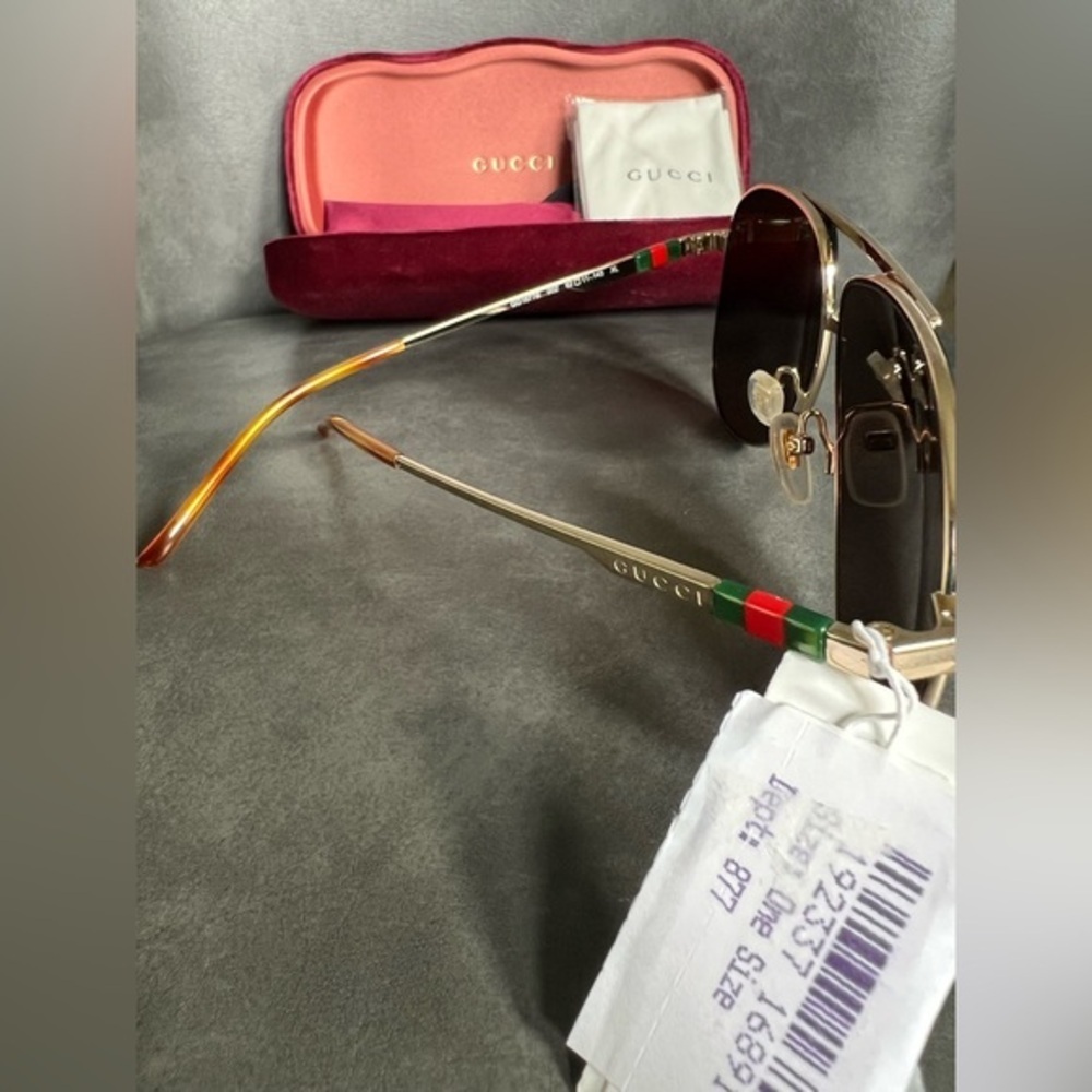 GUCCI AVIATOR SUNGLASSES GG1677S 002 | GOLD NWT - Picture 3 of 7